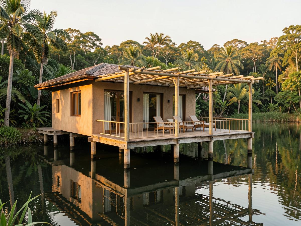 Villa Lac face au lac naturel avec terrasse en bois
